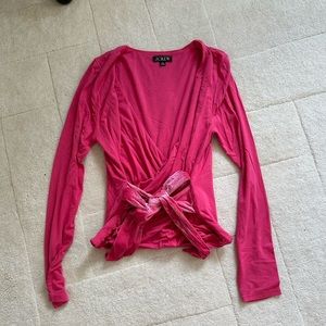 J.Crew hot pink long sleeve shirt with tie in the front.